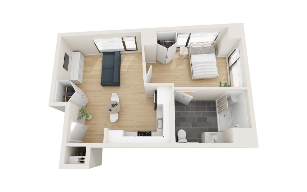 Stylus - 1 bedroom floorplan layout with 1 bath and 498 square feet. Stylus - 1 bedroom floorplan layout with 1 bath and 498 square feet.