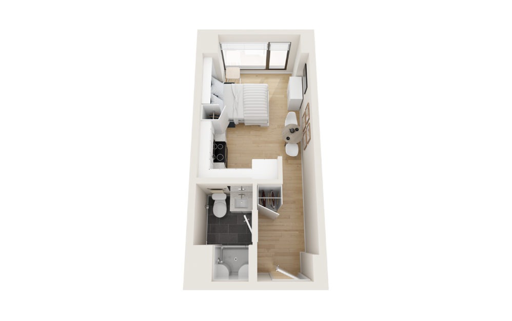 Calibri - Studio floorplan layout with 1 bath and 308 square feet.