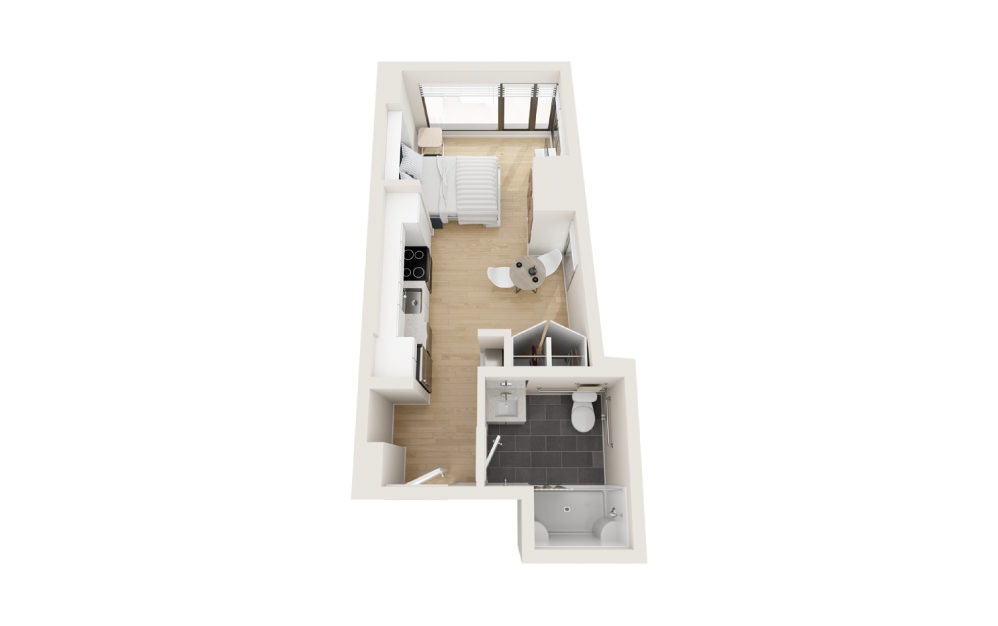 Eras - Studio floorplan layout with 1 bath and 363 square feet.