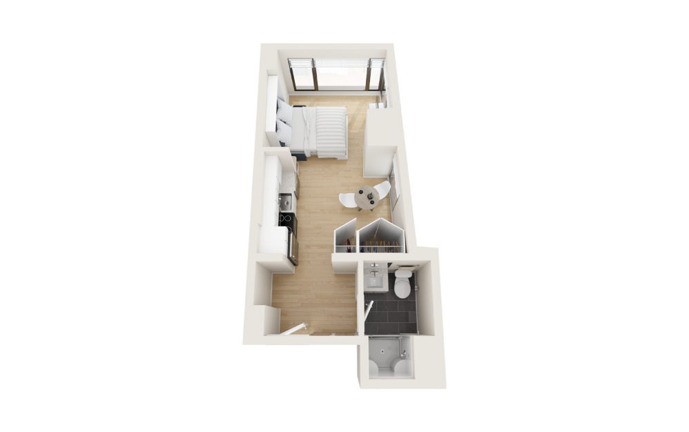 Balboa - Studio floorplan layout with 1 bath and 357 square feet.